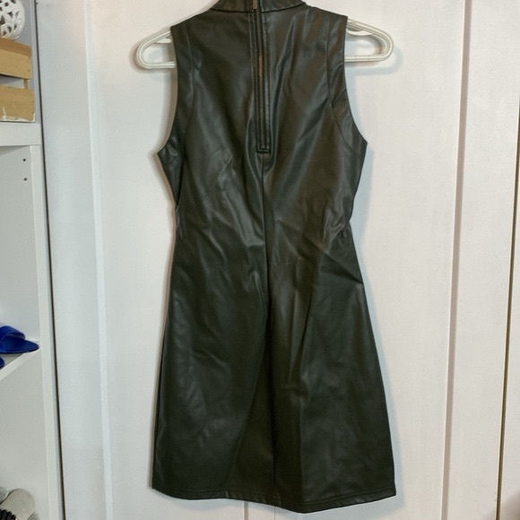 Retrod Dark Army Green Faux leather Sleeveless Mini DressSmall - Picture 6 of 6